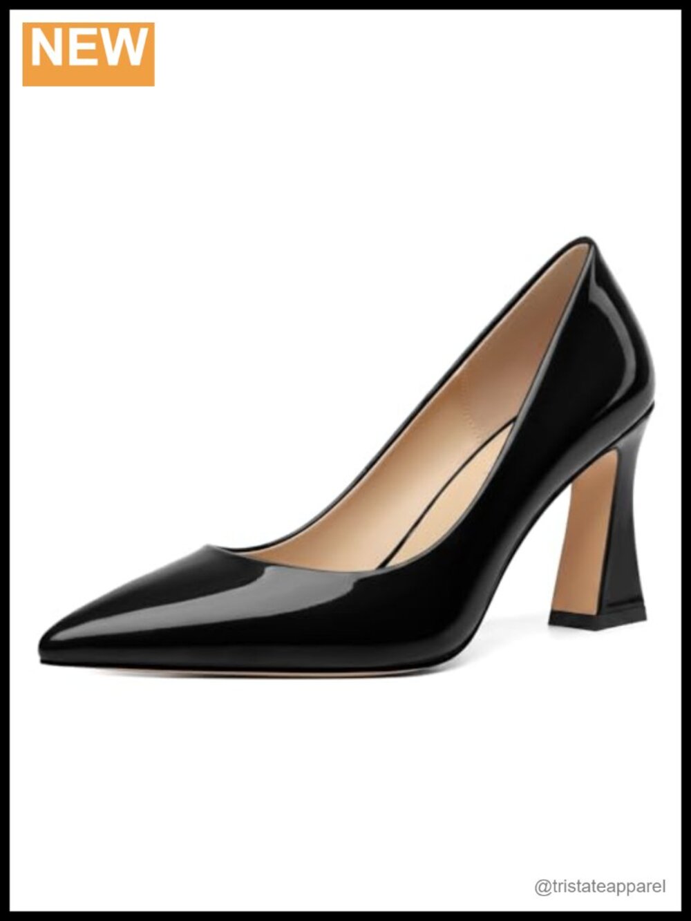 Women's Pointed Toe Patent Chunky Heel Slip On Pumps 3.5 Inch Wedding Office
